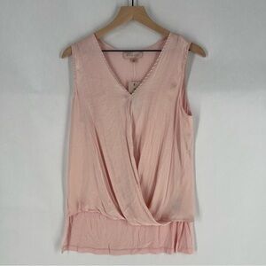Philosophy Pink Satin Draped Twisted Front Sleeveless High Low Blouse NWT Size S